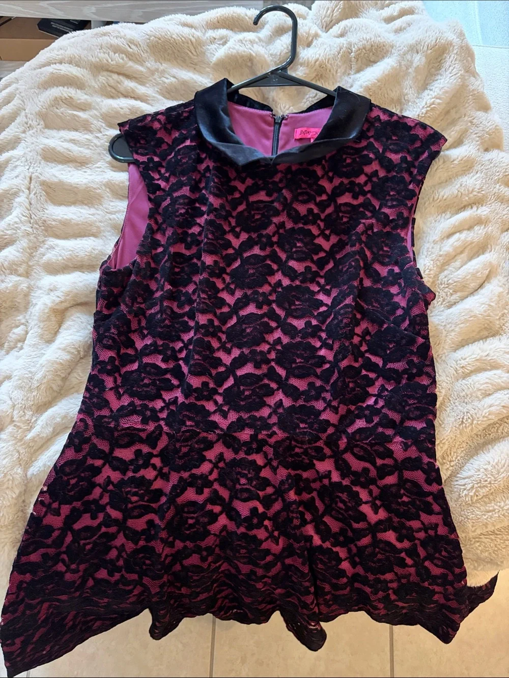 Betsey Johnson Black Lace Overlay Pink Dress